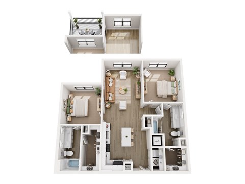 Floor plan for 2 beds, 2 baths, 1150 sqft